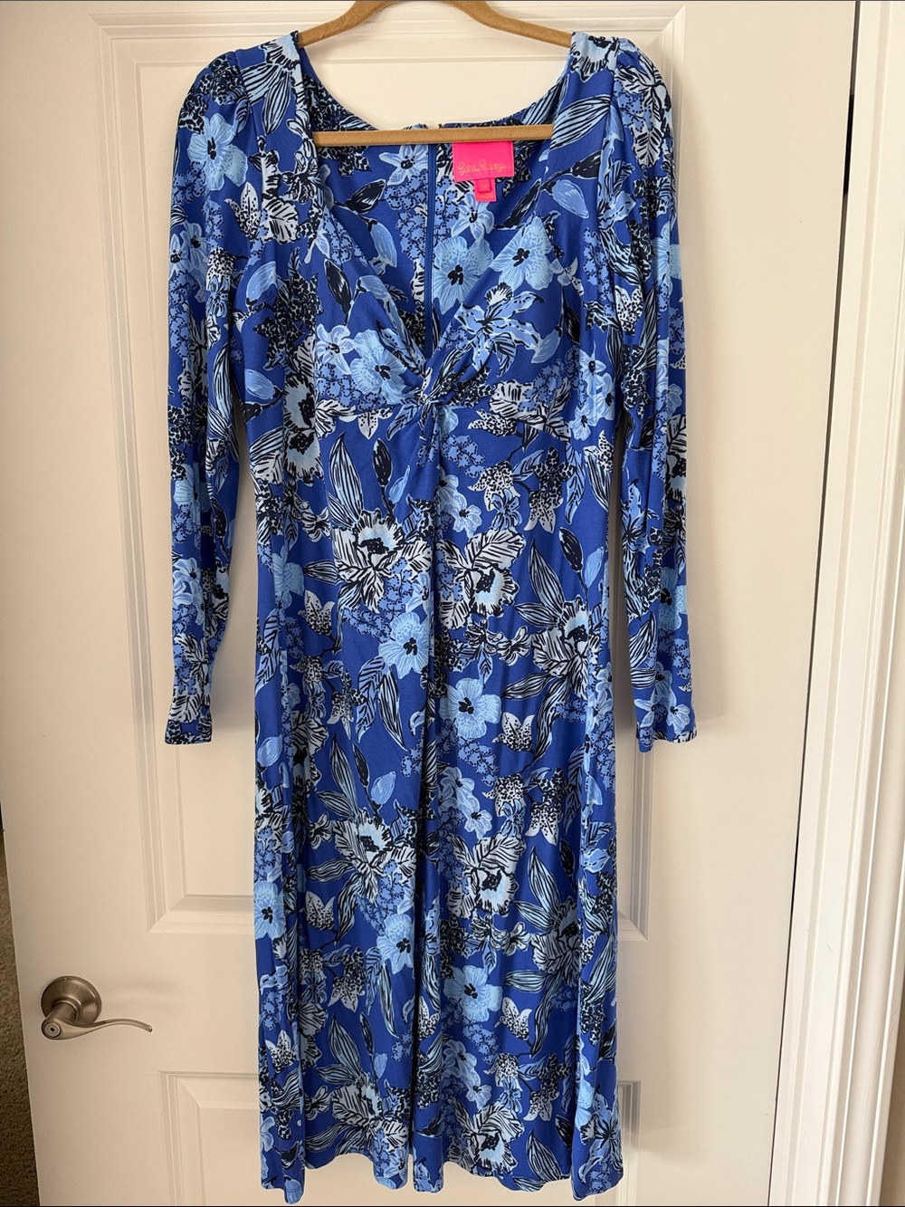 Lilly Pulitzer Blue Floral Long-Sleeve Twist-Front Dress